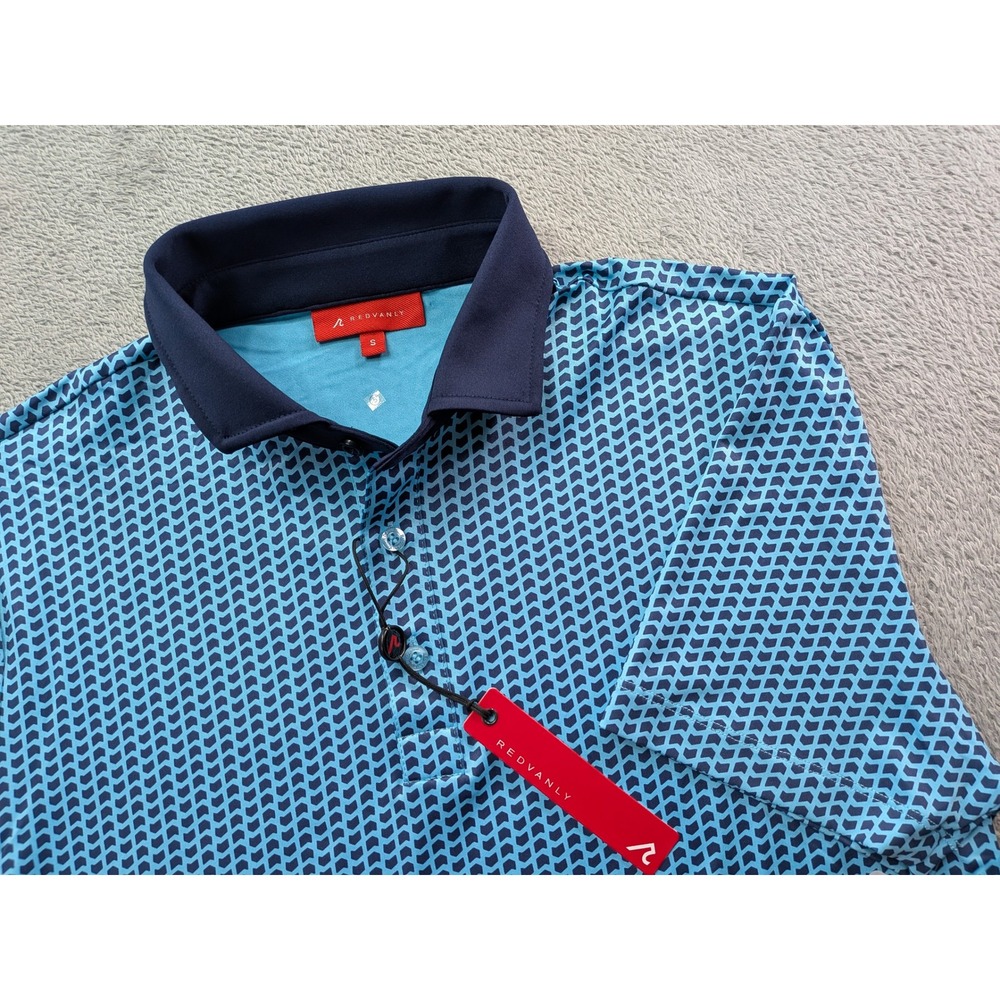 Redvanly Mens Graine Polo Shirt Blue Curacao Geometric PUREpoly R2523 Size S NEW